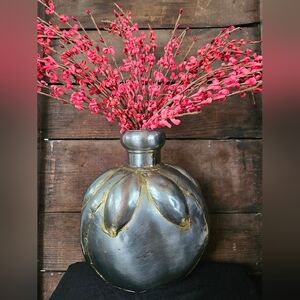 Vintage Antiqued Metal Canteen Vase